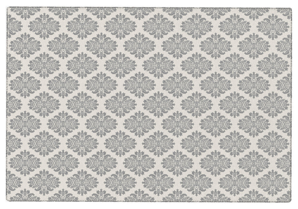 Avenie Neutral Damask Flourish Area Rug