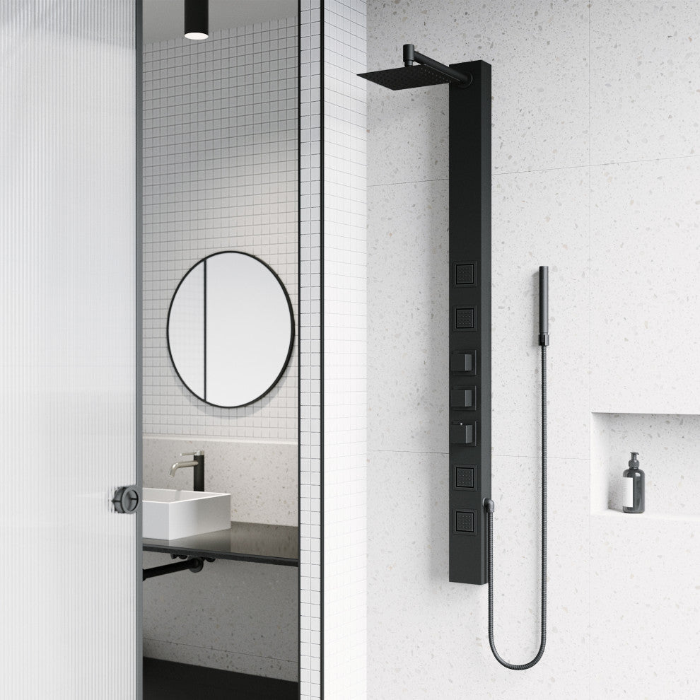 Sutton 58" H x 4" W 4-Jet Shower Panel with Square Shower Head, Matte Black