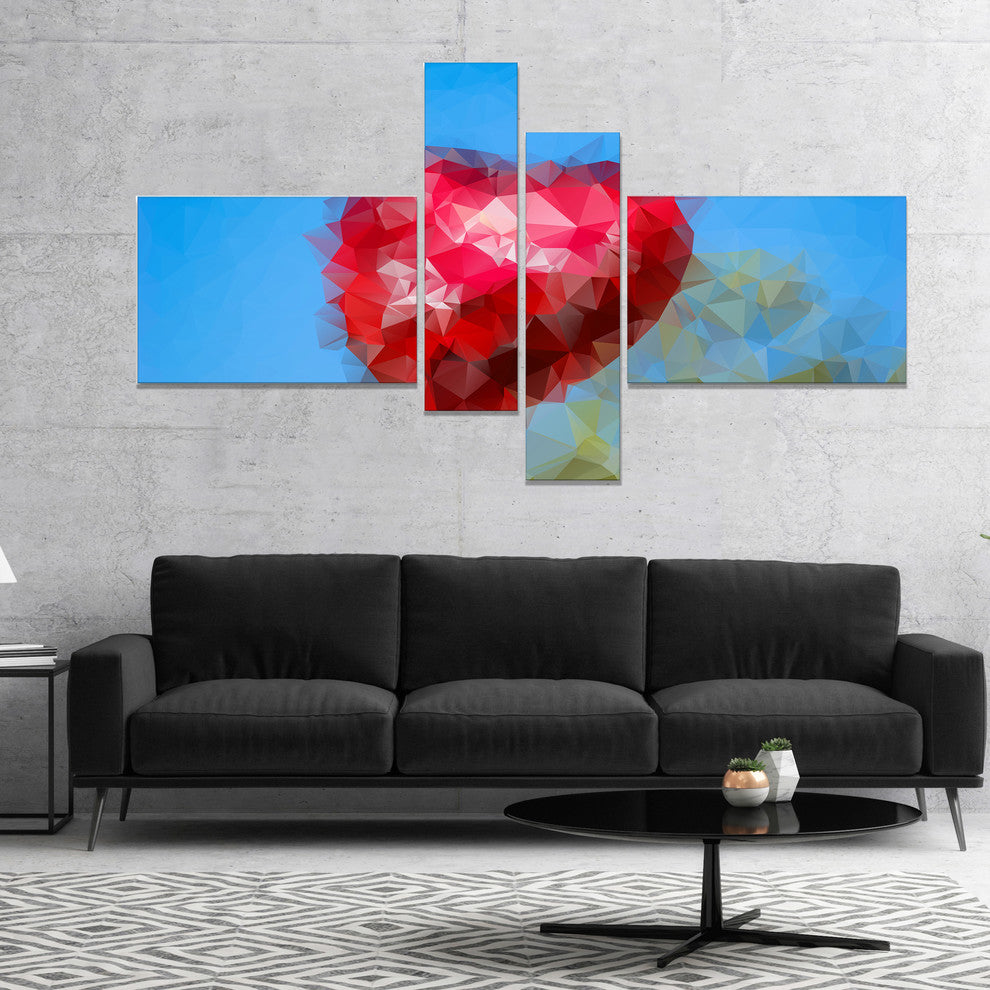Polygonal Heart against Blue Sky, Abstract Canvas Art Print, 60"x32", 4 panels