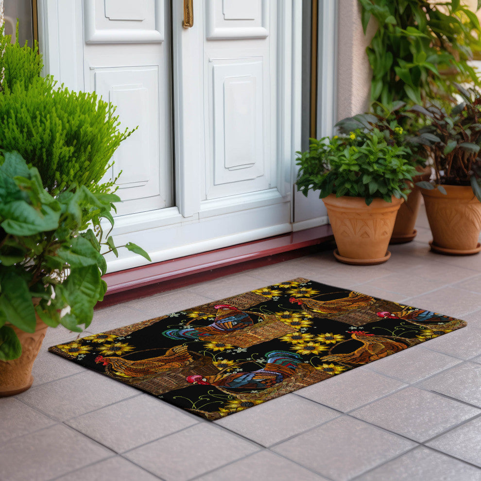Indoor/Outdoor Kendall KE2 Black Machine Washable 1'8" x 2'6" Rug