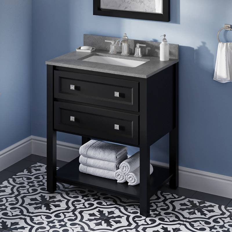 Adler Transitional 30" Black Vanity, Steel Grey Cultured Marble Vanity Top