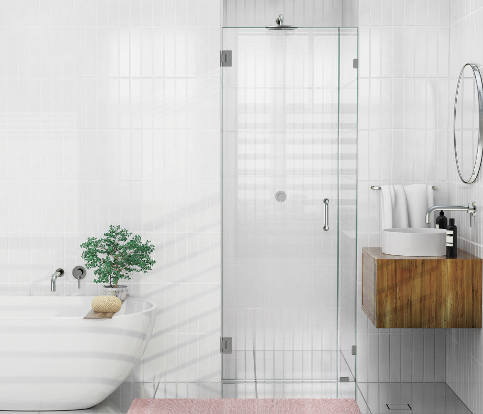 78"x30.75" Frameless Shower Door, Wall Hinge, Brushed Nickel