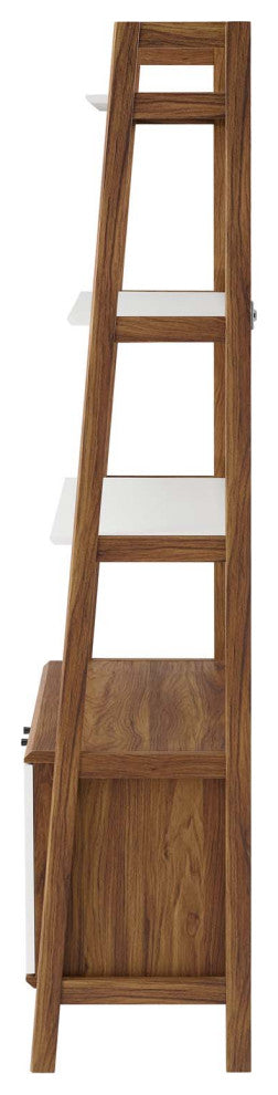 Bookcase Book Shelf Rack, Wood, Brown Walnut White, Modern, Lounge Hospitality