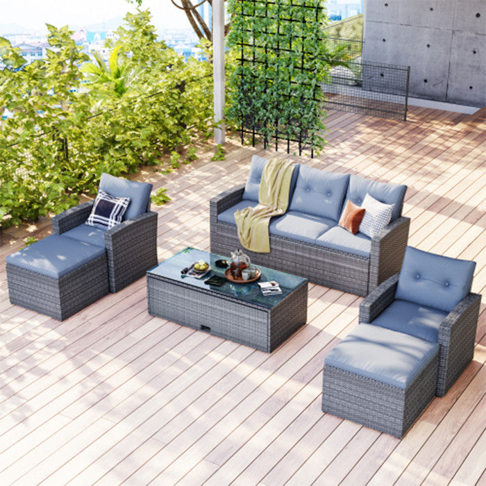 6 Piece, Outdoor Patio Sectional Set, Dark Gray
