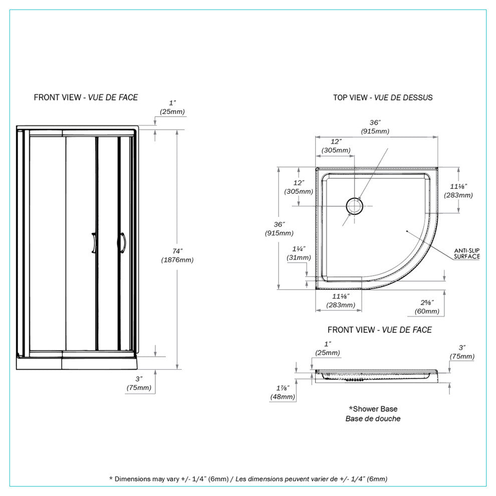 Mona-36-BLK-NW Shower Kit No Walls