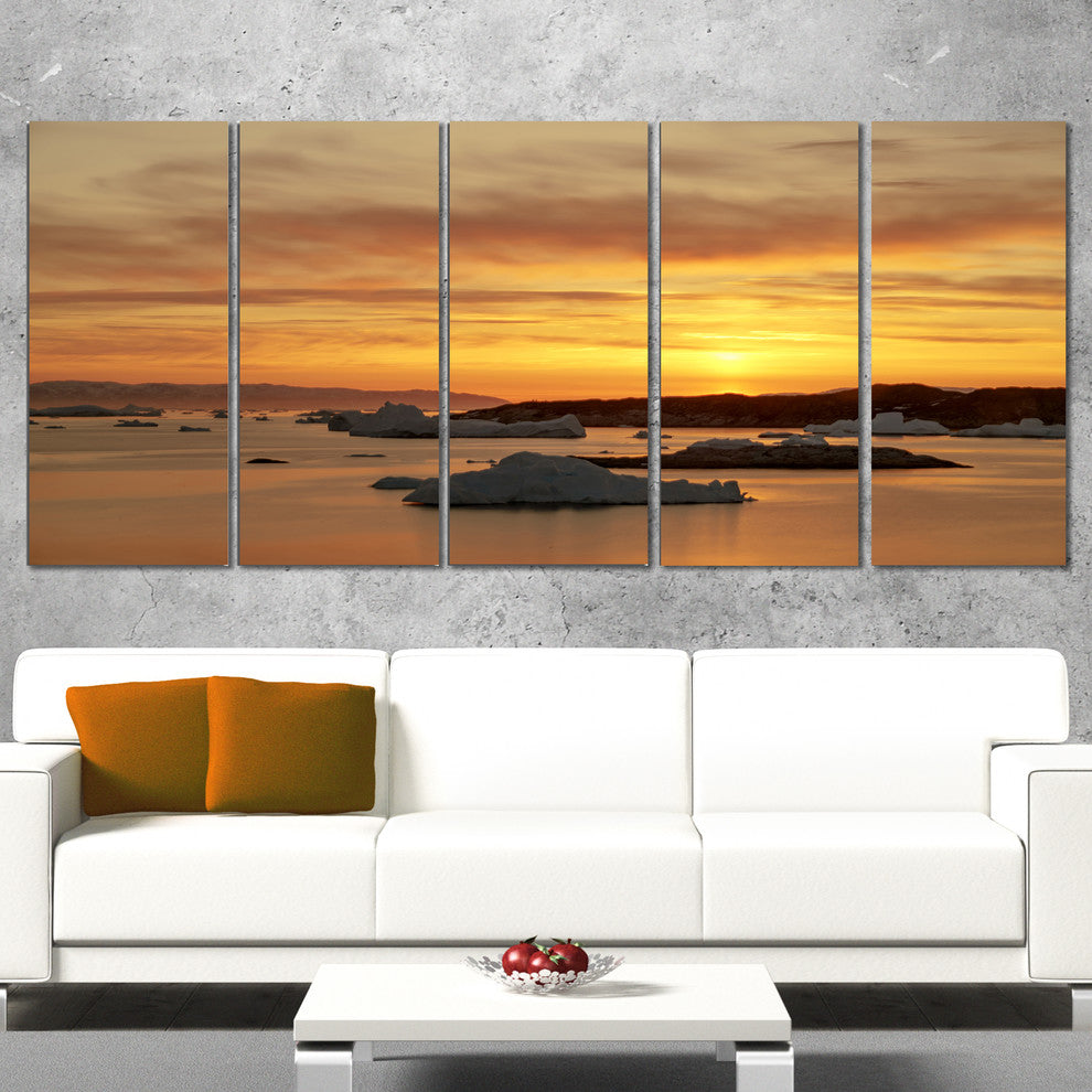 Huge Icebergs on Arctic Ocean, Seascape Canvas Art Print, 60"x28", 5 Panels