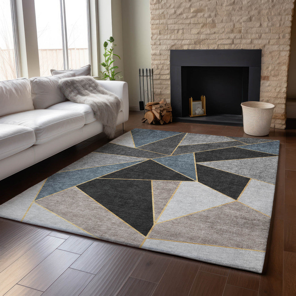 Premium Machine Washable Mayfield AMF636 Blue 2'6" x 3'10" Rug