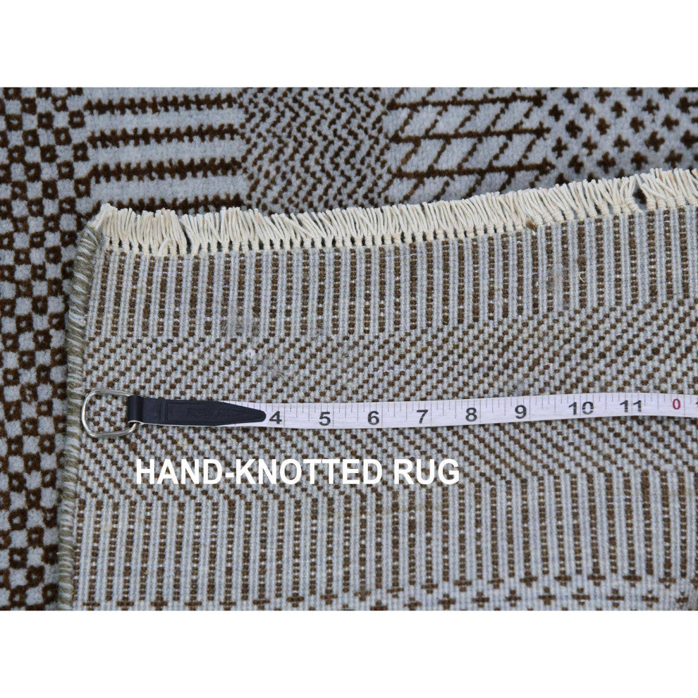 Chrome Gray Dyed 100% Wool Modern Grass Design Hand Knotted Mat Rug, 2'2"x3'3"
