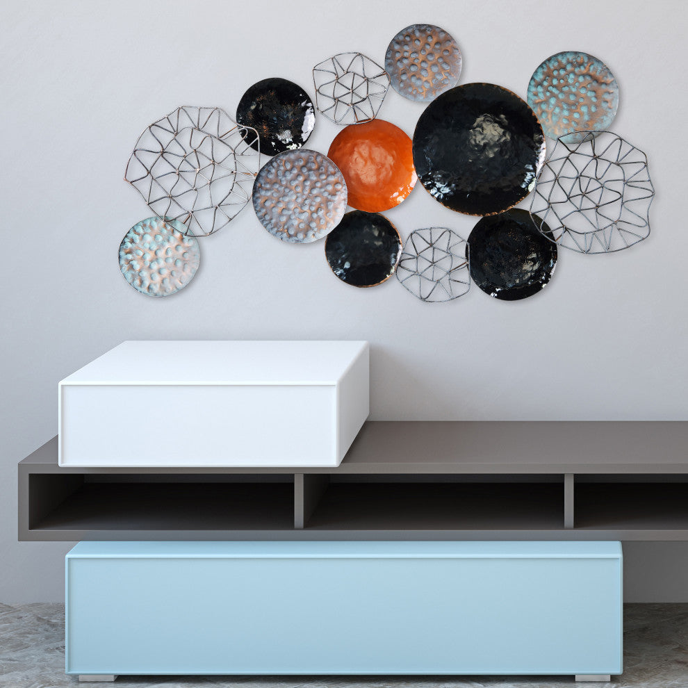 Hand Painted Etched Metal Wall Sculpture, Multi Color, Plateau