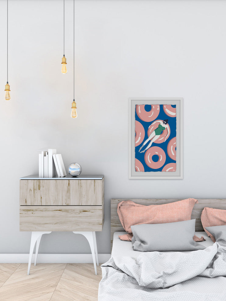 "Floating Pink Donuts" Framed Painting Print, 12"x18"
