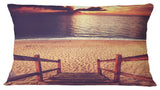 Wood Boardwalk in Beach At Evening Bridge Throw Pillow, 12"x20"