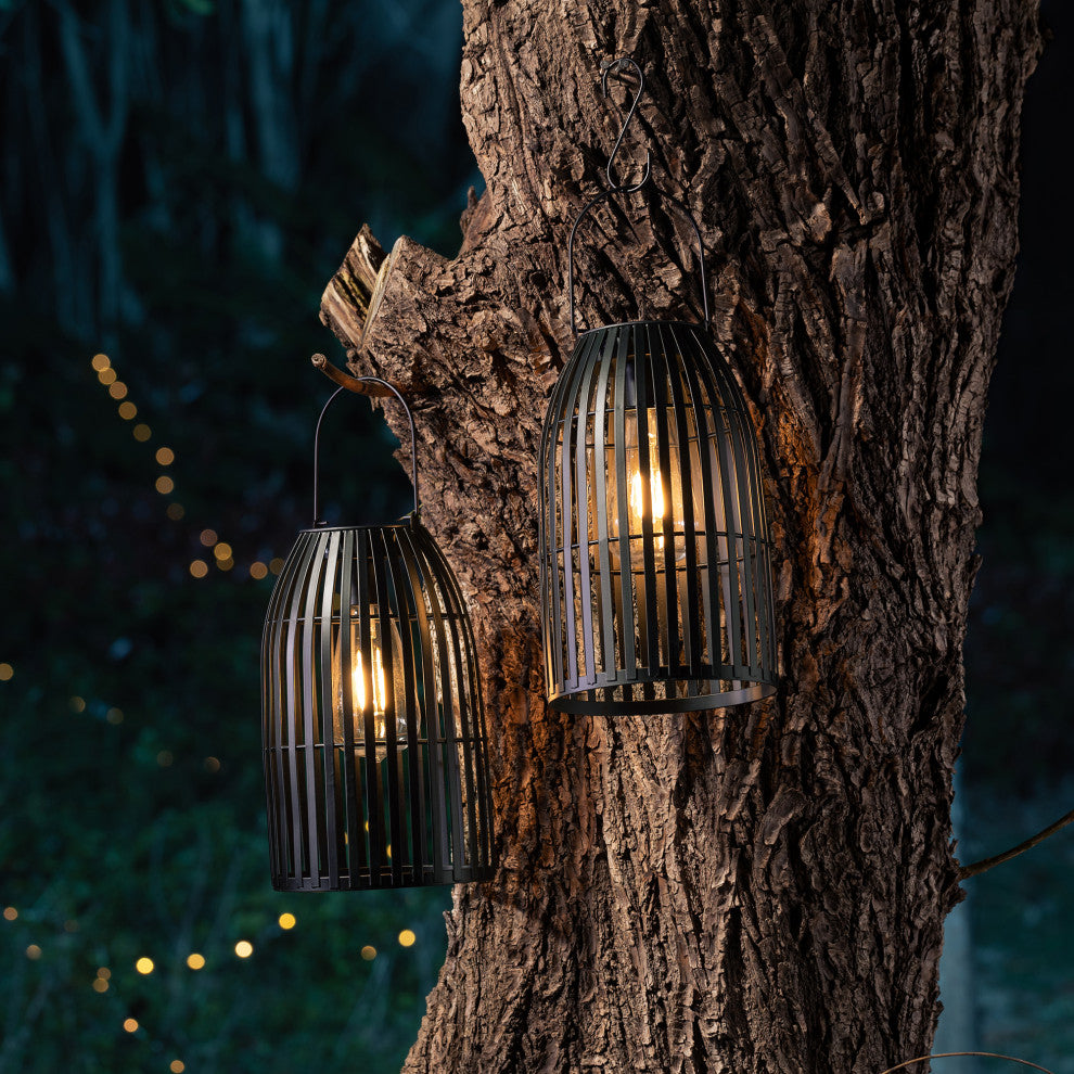 Metal Woven Solar Powered Hanging Lantern, 2-Piece Set