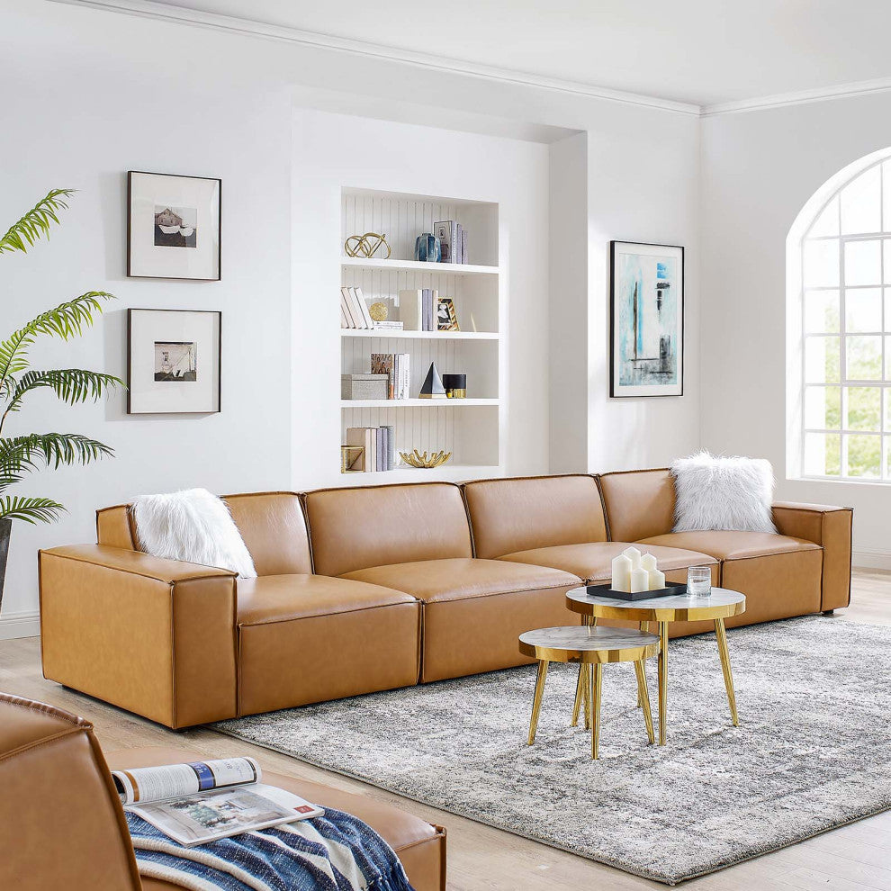 Sofa, Faux Vegan Leather, Tan, Modern, Living Lounge Hotel Lobby Hospitality
