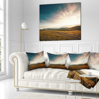 Pathway Over Mountains At Sunset Landscape Printed Throw Pillow, 18"x18"