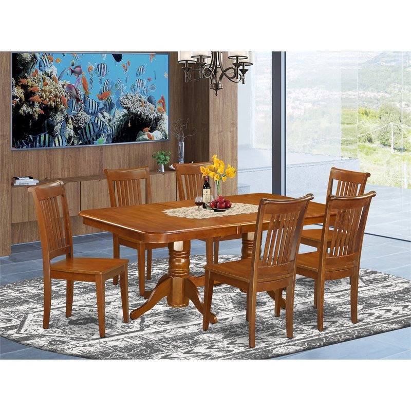 Napo7-Sbr-W, 7-Piece Formal Dining Room Set Table With Leaf and 6 Dining Chairs