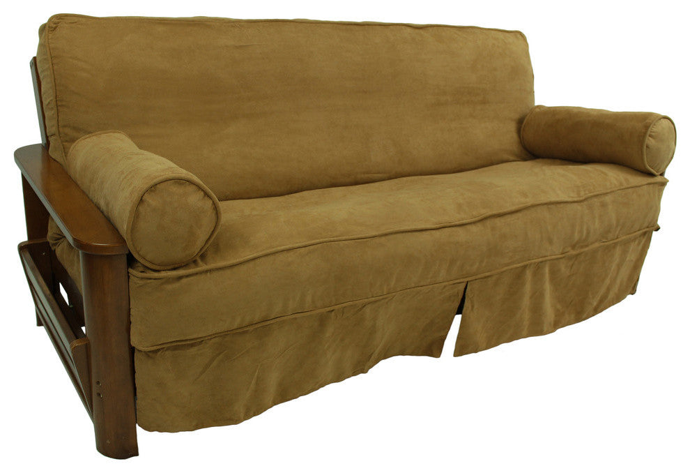 Solid Microsuede Full Futon Slipcover Set, Saddle Brown