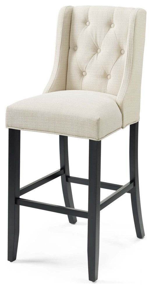 Bar Stool Chair Barstool, Set of 2, Fabric, Wood, Beige, Modern, Bar Pub Bistro