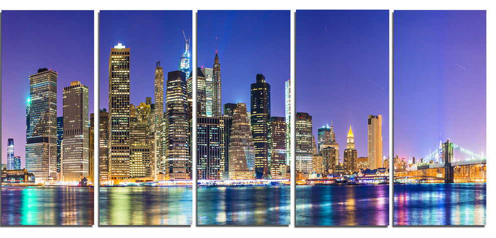 "New York" Cityscape Panorama Photo Print on Canvas, 5 Panels, 60"x28"