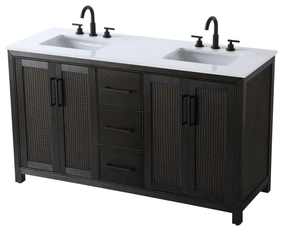 Home Living 60" Double Bathroom Vanity, Chocolate Oak