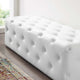 Tufted Accent Chair Bench, Faux Leather, White, Modern, Lounge Hospitality