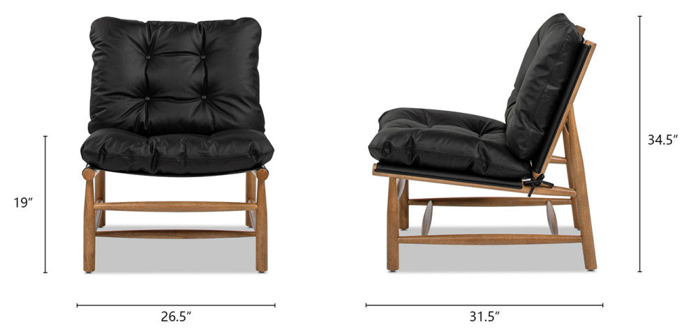 Oxford 26.5" Leather Mid-Century Modern Accent Chair, Noir Black
