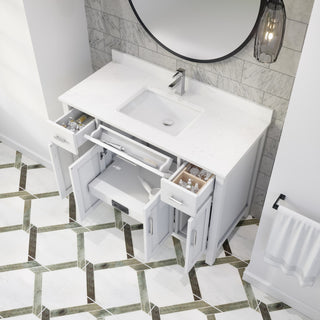 Kali Vanity with Power Bar and Drawer Organizer, White, 48