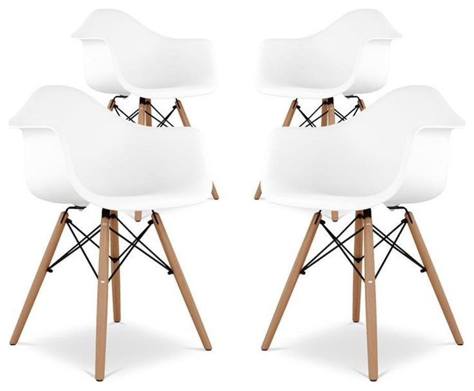 Aron Living Pyramid 17.5" Plastic and Beech Wood Armchairs in White (Set of 4)