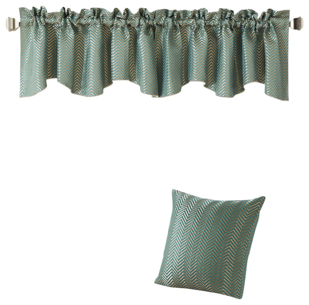 Chevron Jacquard Valance and Pillow Shell Sets , Deep Teal, 20" X 20" / 56" X 19