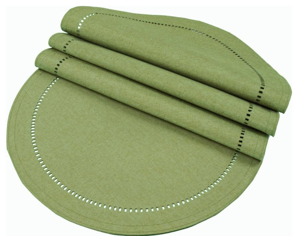 Melrose Easy Care Cutwork Hemstitch 16" Round Placemat, Green, Set of 4