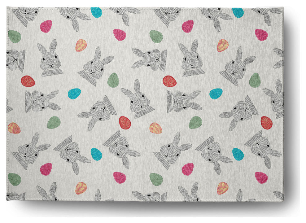 Bunnies and Eggs Easter Chenille Rug, Whisper White, 5'x7'