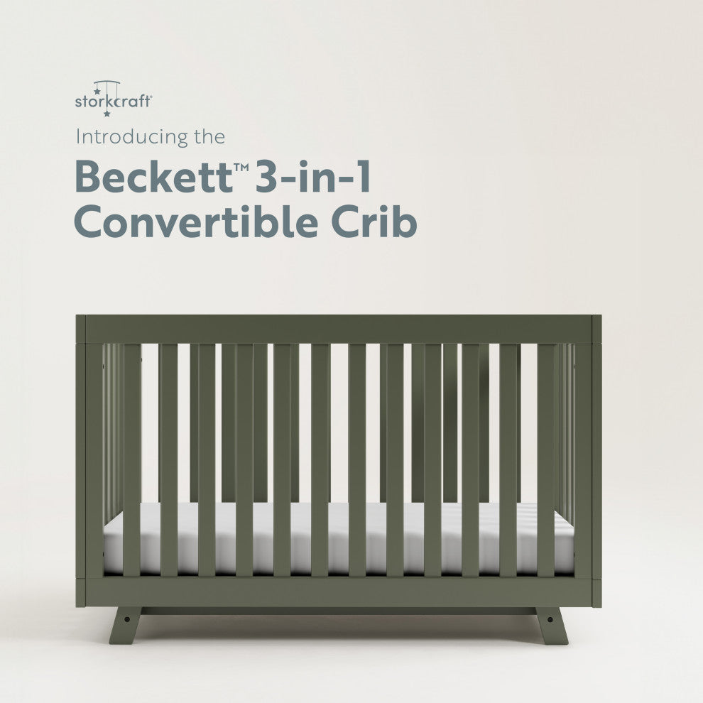 Storkcraft Beckett 3-in-1 Convertible Crib, Olive, Converts to Toddler Bed