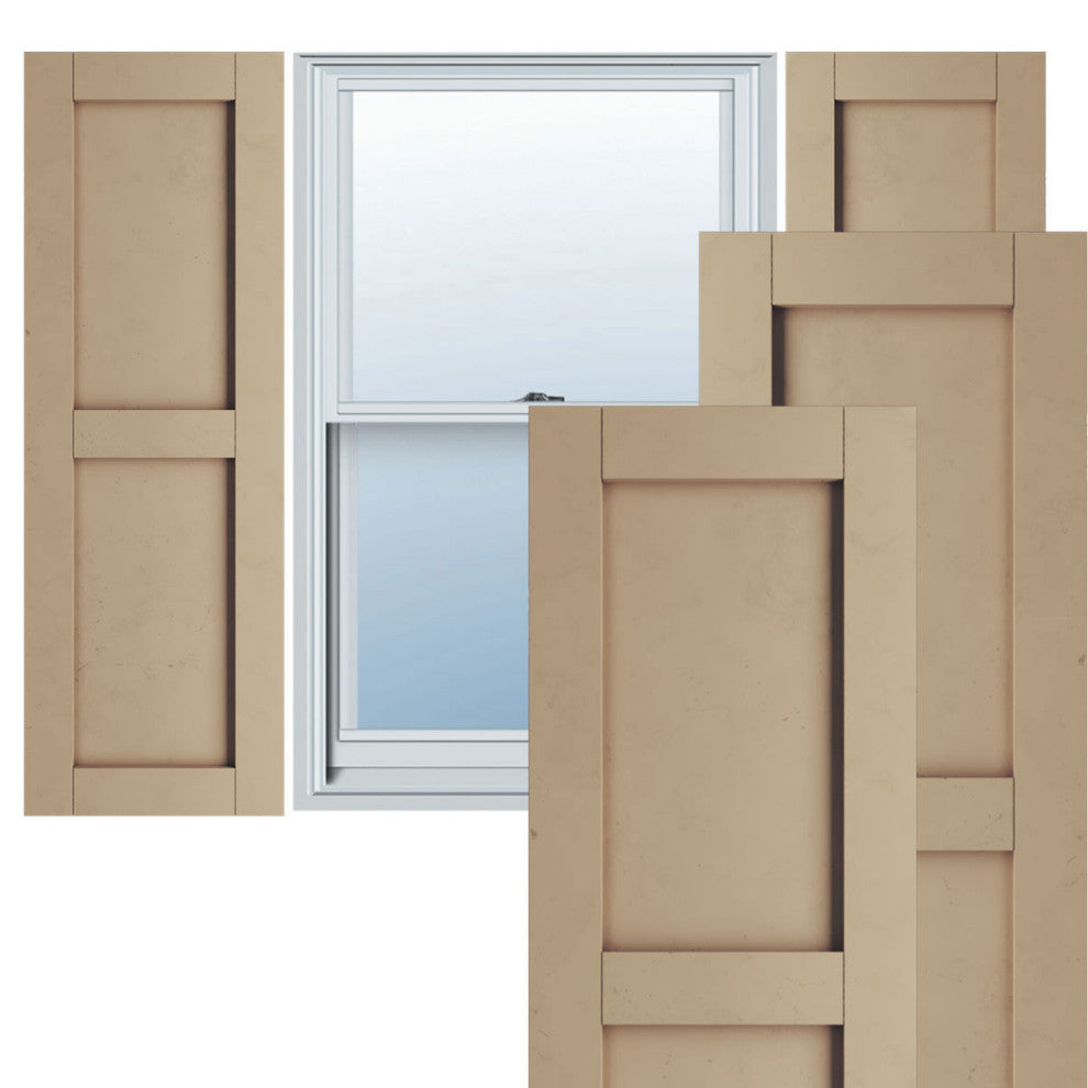Rustic Two Equal Panel Flat Panel Smooth Faux Wood Shutters (Per Pair)