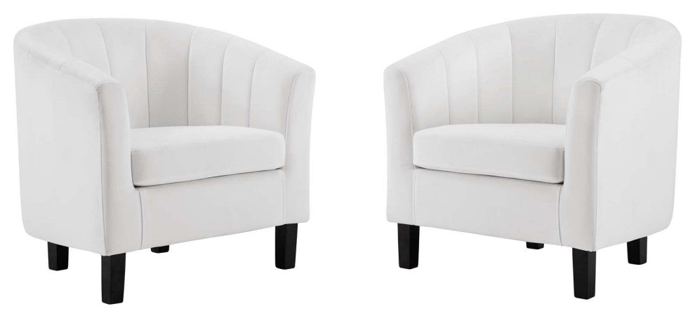 Tufted Armchair Accent Chair, Set of 2, Velvet, White, Modern, Lounge