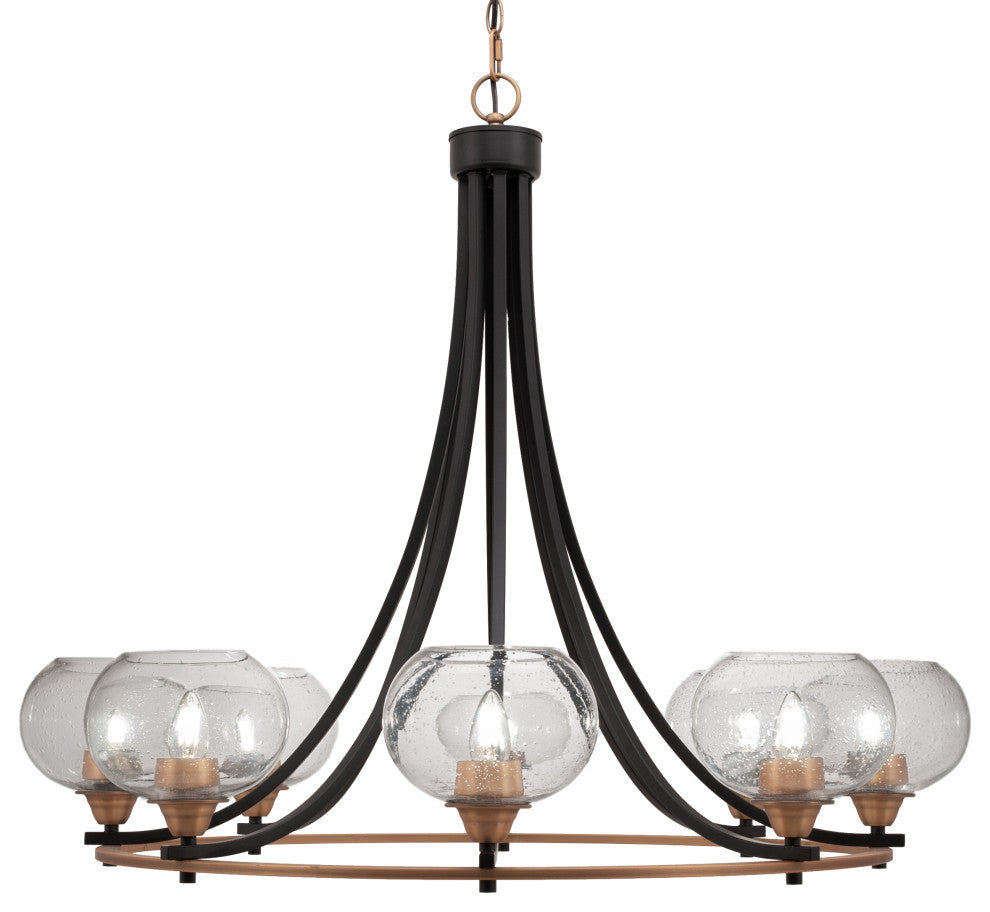 Paramount 8-Light Chandelier, Matte Black & Brass, 7" Clear Bubble Glass