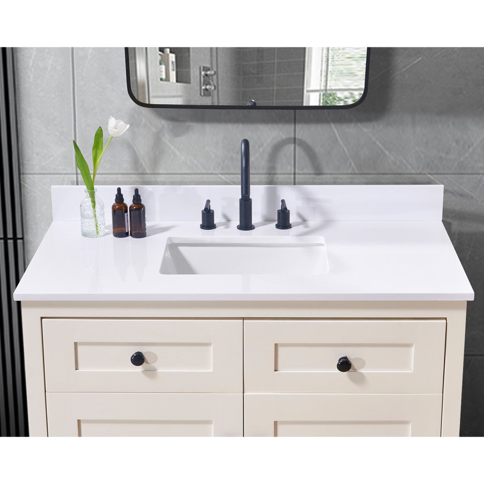Andalo Engineered Stone Vanity Top, Snow White With White Sink, 43"
