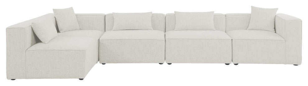Cube Upholstered Modular Sectional, Cream, 5-Piece: 3 Armless Chair, 2 Corner Chair, Linen Texured Fabric