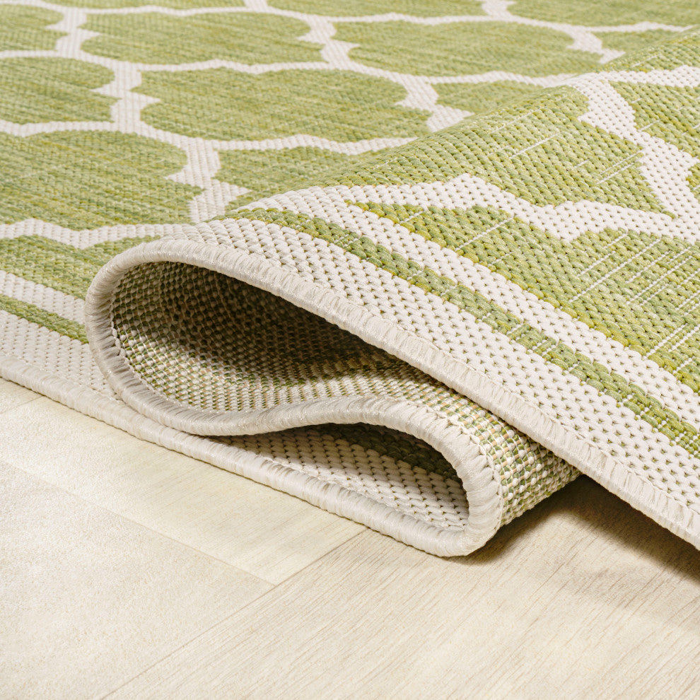 Trebol Moroccan Trellis Textured Weave Indoor/Outdoor, Green/Cream, 8 X 10