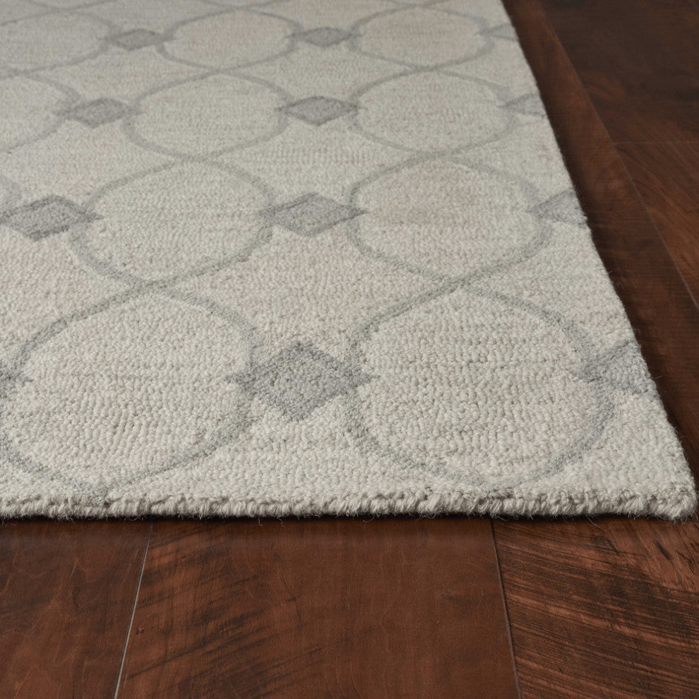 5'X7' Ivory Hand Tufted Wool Ogee Indoor Area Rug