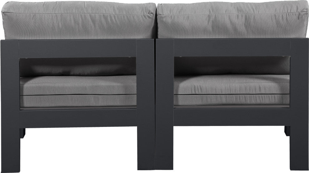 Nizuc Water Resistant Patio Modular Straight Sofa, Gray, 2-Piece: 2 Armless Chair, Dark Gray Aluminum Frame