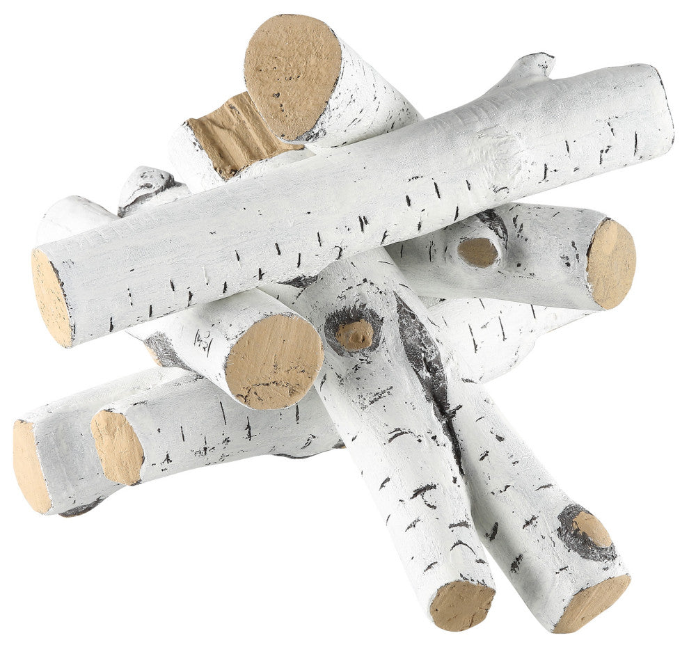 VEVOR 6 Pcs Large Withe Birch Logs Gas Fireplace Ceramic Logs Decorative