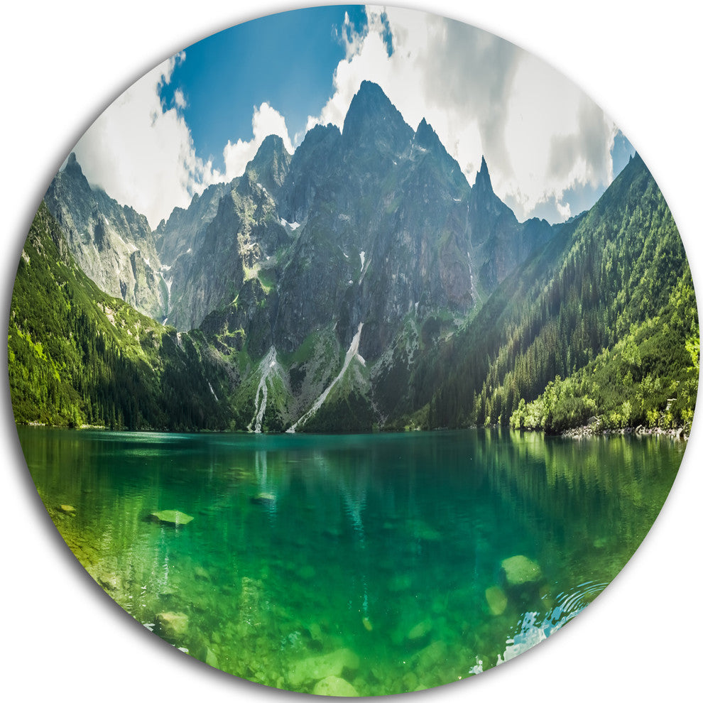 Green Mountain Lake At Tatras, Landscape Large Disc Metal Wall Art, 38"