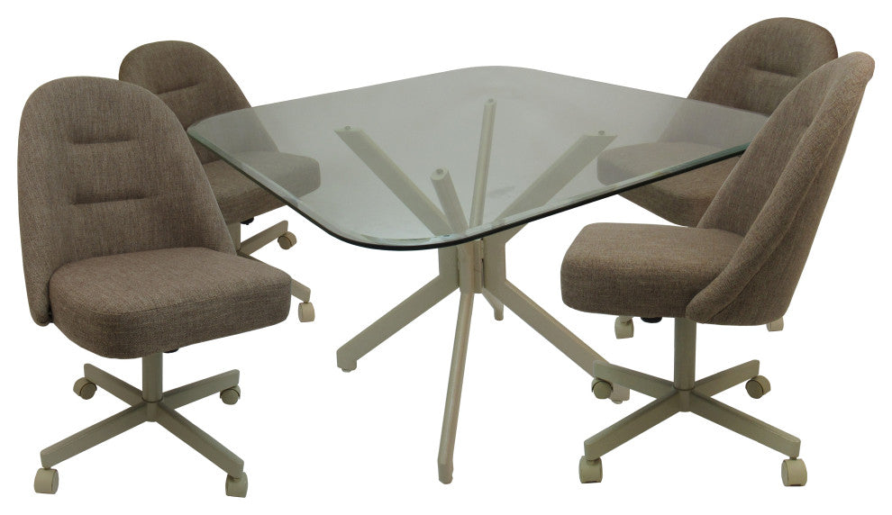M-235 Dinette Swivel Metal Caster Chairs - Clear Glass, Basin Beige - Beige, Cle