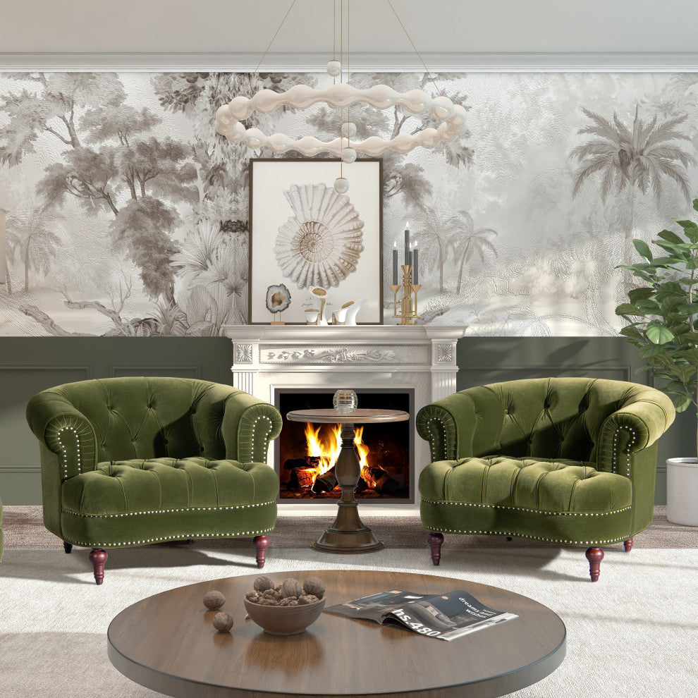 La Rosa 42" Chesterfield Tufted Accent Chair, Olive Green Performance Velvet