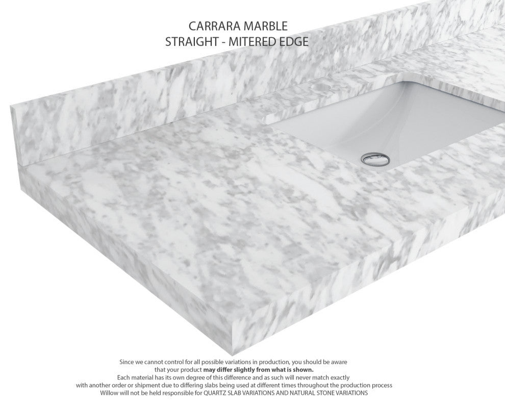 Sonoma Teak 36 Right Offset Bath Vanity in Dark Natural with 2" Carrara Marble