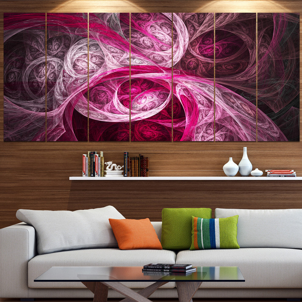 Mystic Pink Fractal, Abstract Wall Art Canvas, 83"x32", 7 Panels