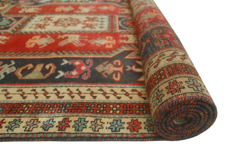 Fine Vintage Distressed Mitzi Navy/Red Runner, 4'1x9'11