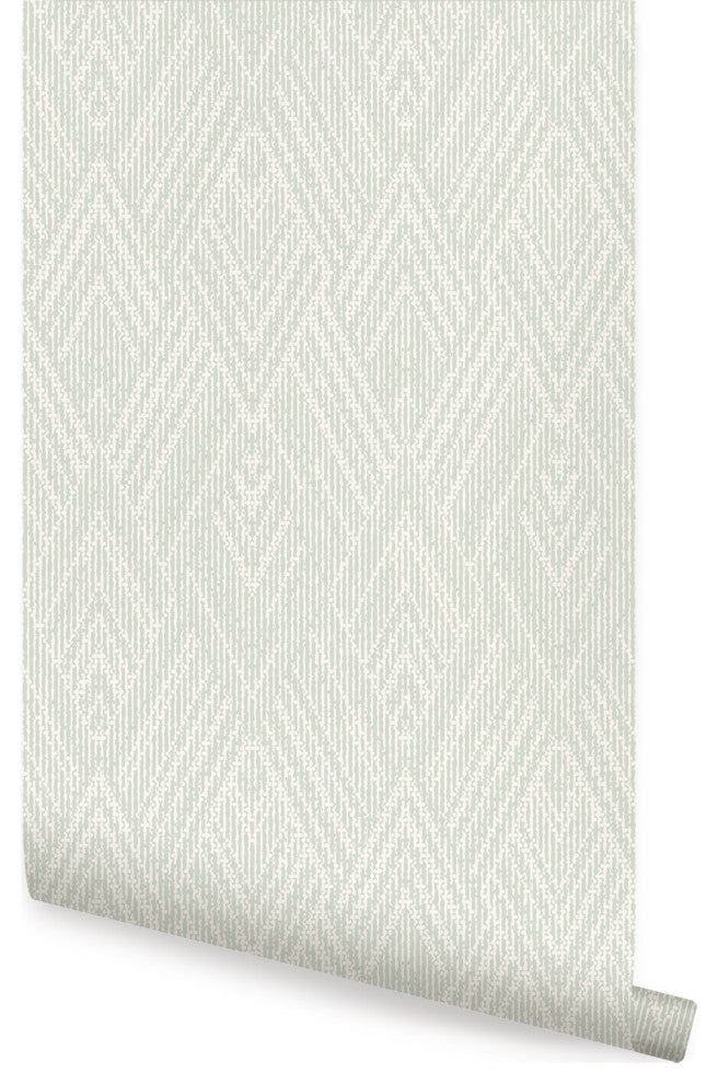 Woven Look Mixed Chevron Peel and Stick Vinyl Wallpaper, Sage, 24"w X 60"h