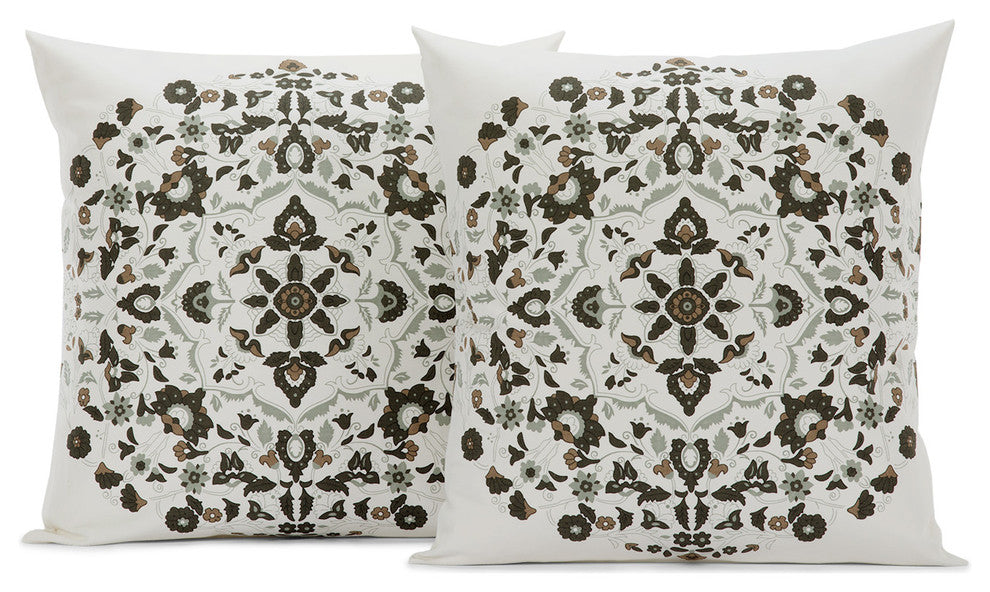 Kerala Cocoa Printed Cotton Cushion Cover, Set of 2, 18"x18"