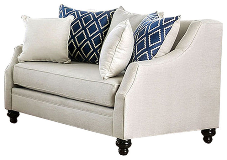 Burlap Weave Love Seat with Single Cushion Seat Design, Ivory