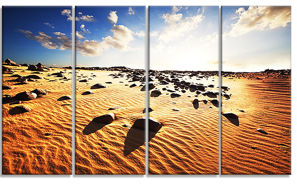 Beautiful Rocky Sand Desert, African Landscape Canvas Print, 48"x28", 4 Panels